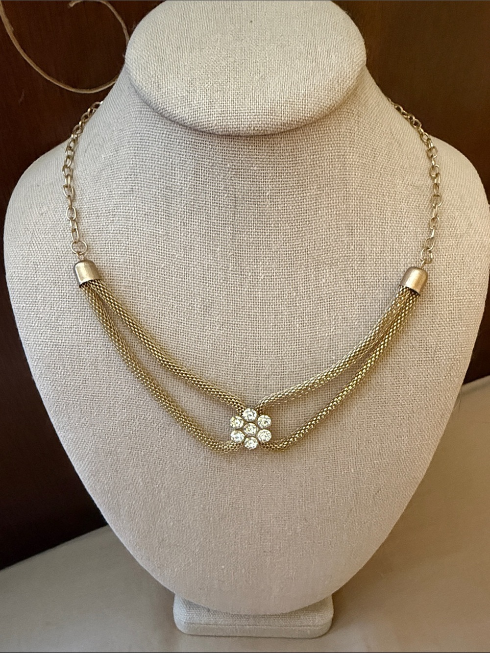 Gold-Tone Multi-Strand Necklace with Crystal Flower Accent